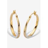 Women's Yellow Gold Plated 2 Sided Round Genuine Diamond Hoop Earrings (31Mm) by PalmBeach Jewelry in Diamond