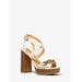 Michael Kors Kailey Embellished Logo and Leather Platform Sandal Natural 7.5