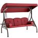 Arlmont & Co. Fassold Outdoor Patio Swing Chair for 3 People, w/ Removable Cushion & Convertible Canopy Metal in Red | Wayfair