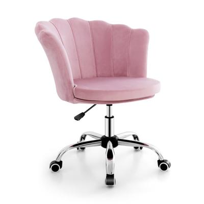 Costway Adjustable Vanity Velvet Chair with Seashell Back and Wheels-Pink