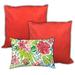 Coral Seas Indoor/Outdoor, Zippered Pillow Cover with Insert, Set of 2 Large & 1 Lumbar, Red, Brick, Green