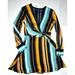 Zara Dresses | New Zara Multi-Colored Striped Satin Long Sleeve Wrap Side Tie Lined Dress Xs | Color: Red | Size: Xs