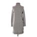 J.Crew Casual Dress - Sweater Dress Turtleneck Long sleeves: Gray Solid Dresses - Used - Women's Size X-Small