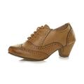 Ajvani Womens Ladies mid Block Heel Cut Out lace up Brogue Shoe Boots Booties, Tan Matte Brogue, 6 UK