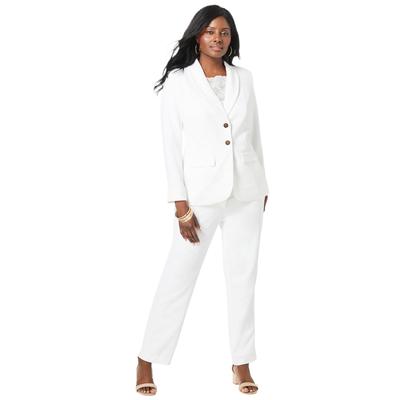 Plus Size Women's 2-Piece Stretch Crepe Single-Breasted Pantsuit by Jessica London in White (Size 12 W) Set