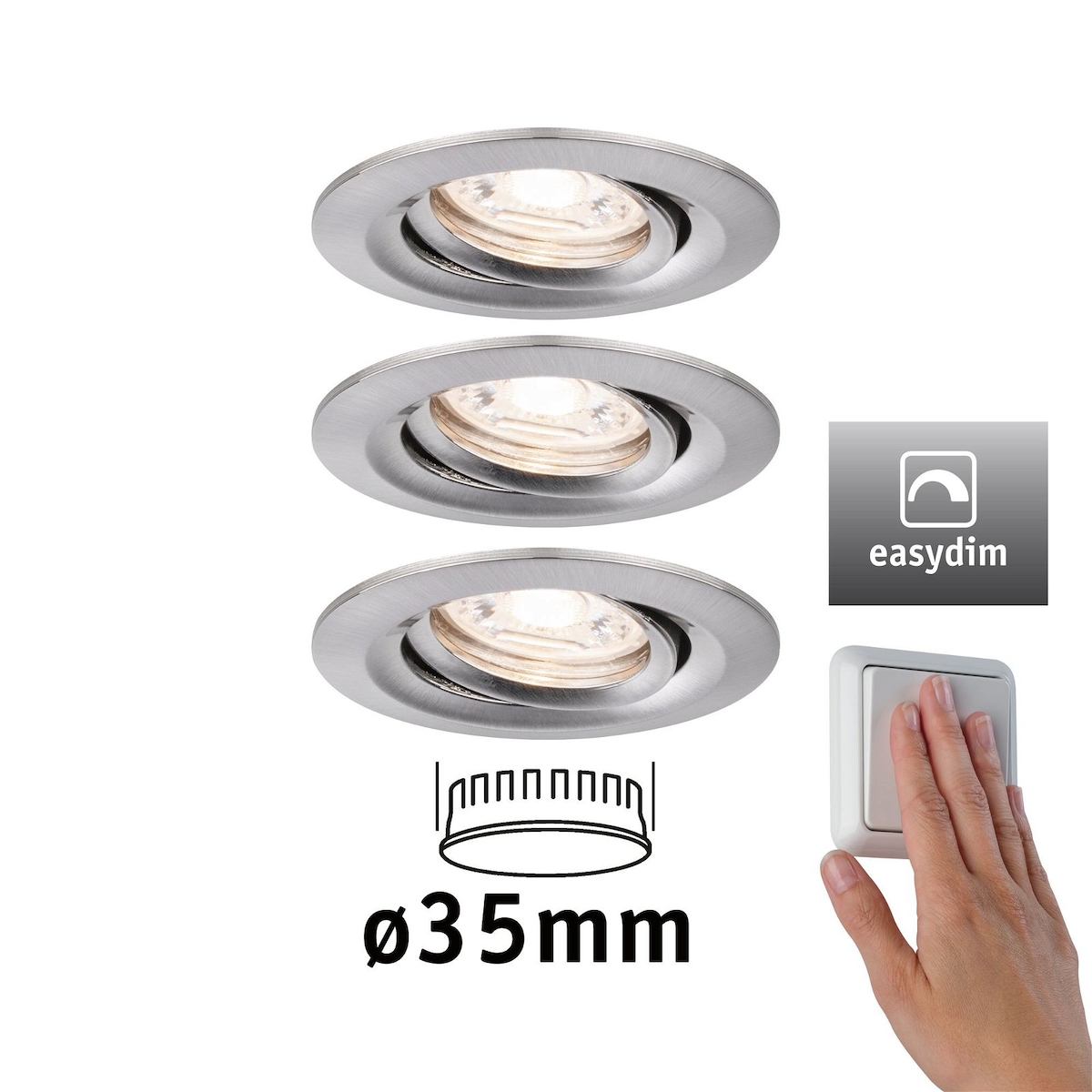 Paulmann LED Einbauleuchte Easy Dim Nova Mini Plus Coin Basisset schwenkbar rund 66mm 15° Coin 3x4,2W 3x300lm 230V dimmb 2700K Eisen gebürstet 92973 Image