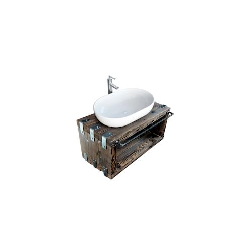 Waschbeckenschrank (Natur, 80×38 cm H=40 cm) BORYSLAW-Bad Badmöbel Waschtisch Waschbecken Hängeschrank Unterschrank Massivholz Loft Handmade Vintage