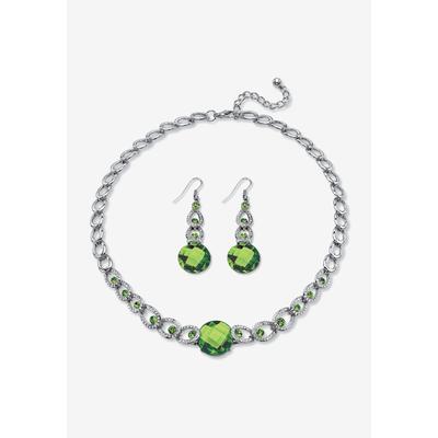 Plus Size Women's Silver Tone Collar Necklace and Earring Set, Simulated Birthstone by PalmBeach Jewelry in August