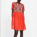 Zara Dresses | Nwt Zara Orange Embroidered Mesh Dress L | Color: Orange/Red | Size: L