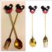 Disney Kitchen | Disney Mickey Donut Dessert Spoon & Fork Stainless Steel Goldtone | Color: Cream/Gold | Size: Os