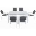 "Del Mar 7-Piece Outdoor Dining Set with 6 Sling Chairs in Gray/White and a 63"" x 35"" Dining Table - Hanover DELDNS7PC-WW"