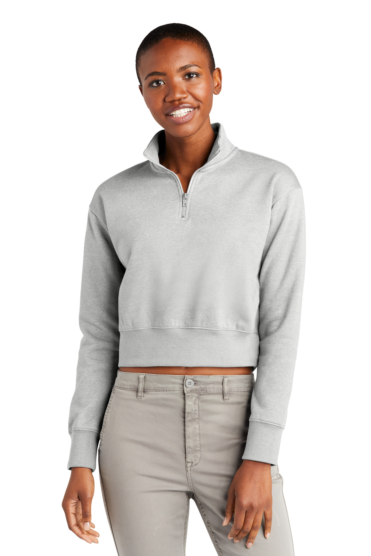 District DT6111 Women's V.I.T. Fleece 1/2-Zip T-Shirt in Light Heather Grey size XL | Cotton/Polyester Blend