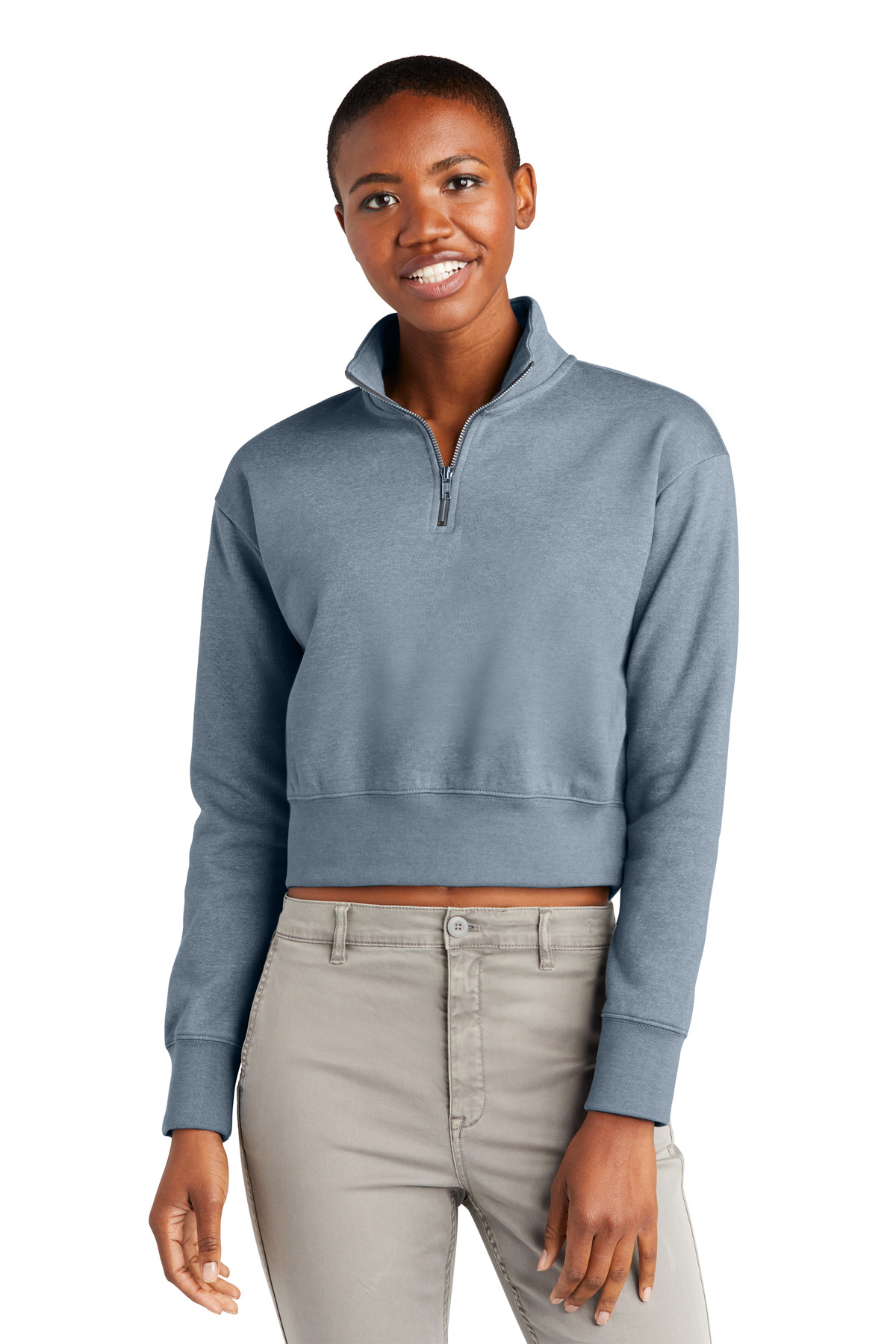 District DT6111 Women's V.I.T. Fleece 1/2-Zip T-Shirt in Flint Blue Heather size 3XL | Cotton/Polyester Blend