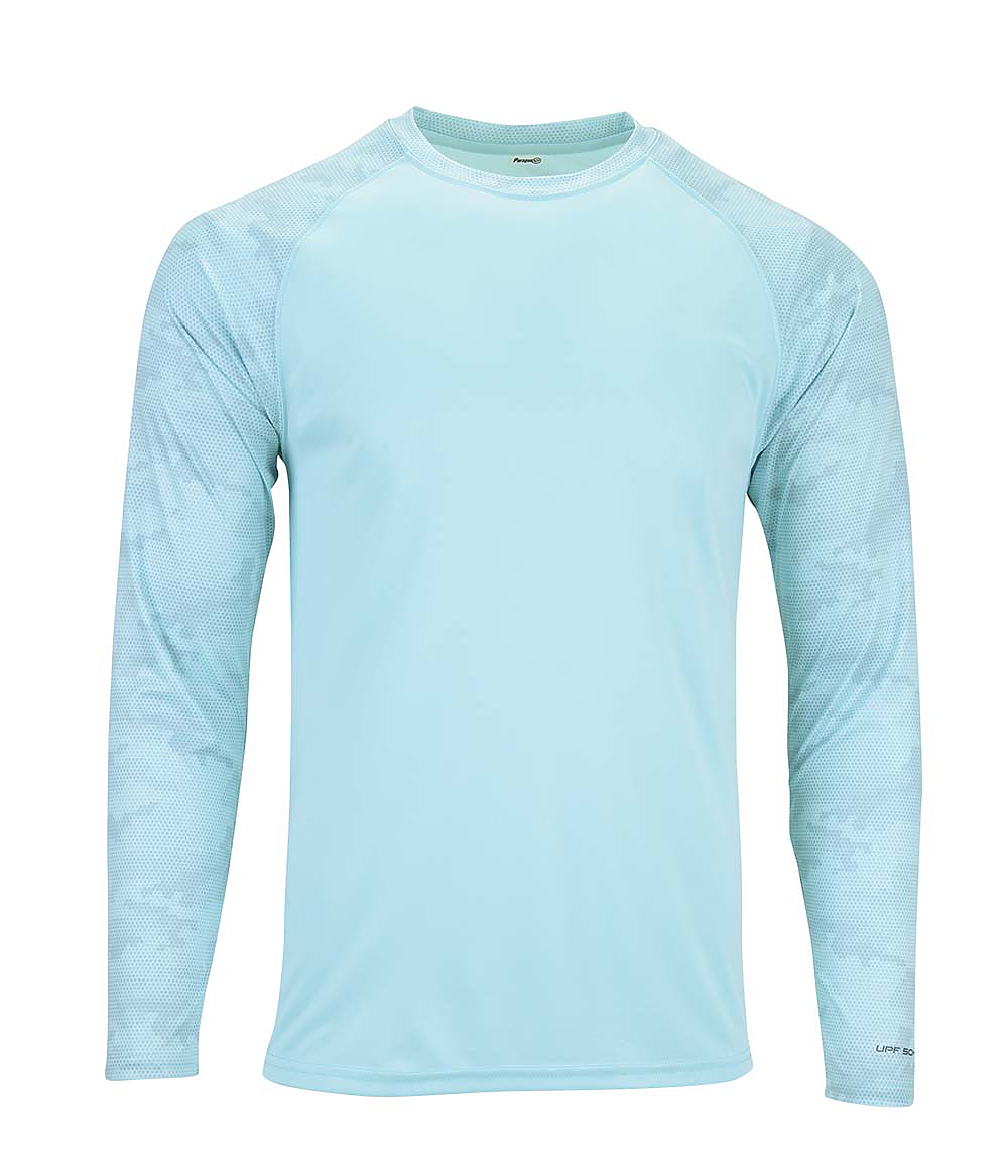 Paragon SM0216 Cayman Performance Camo Colorblocked Long Sleeve T-Shirt in Aqua Blue size XL | Microfiber polyester 216