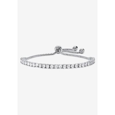 Women's Round Cubic Zirconia, Bolo Bracelet (4mm), in silvertone, 10" Adjustable by PalmBeach Jewelry in Silver