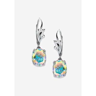 Women's Sterling Silver Drop Earrings, Oval Aurora Borealis Cubic Zirconia by PalmBeach Jewelry in Sterling Silver