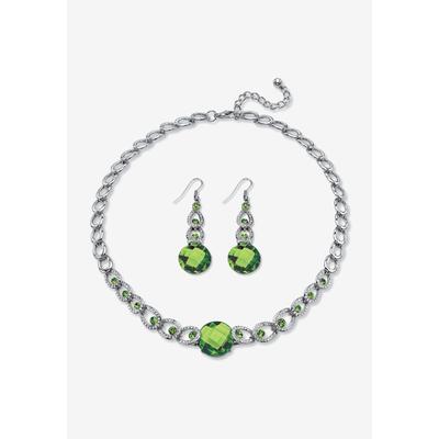 Women's Silver Tone Collar Necklace and Earring Set, Simulated Birthstone by PalmBeach Jewelry in August