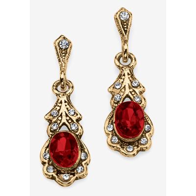 Women's Gold Tone Antiqued Oval Cut Simulated Birthstone Vintage Style Drop Earrings by PalmBeach Jewelry in July