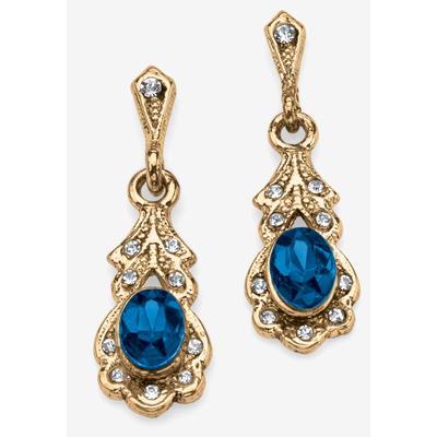 Women's Gold Tone Antiqued Oval Cut Simulated Birthstone Vintage Style Drop Earrings by PalmBeach Jewelry in September