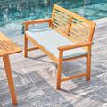 City Supply Center Waimea Honey 3-Piece Slatted Eucalyptus Wood Patio Dining Set w/ Bench & Cushion Wood in Brown/White | 59 W x 32 D in | Wayfair