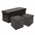 OS Home & Office Furniture American Furniture Classics Model 514 3 Pc Foldable Tufted Storage Bench & 2 Ottomans - Brown Faux | Wayfair