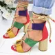 Sandales à talons hauts pour femmes chaussures d'été à lacets en ULde chanvre sandales de