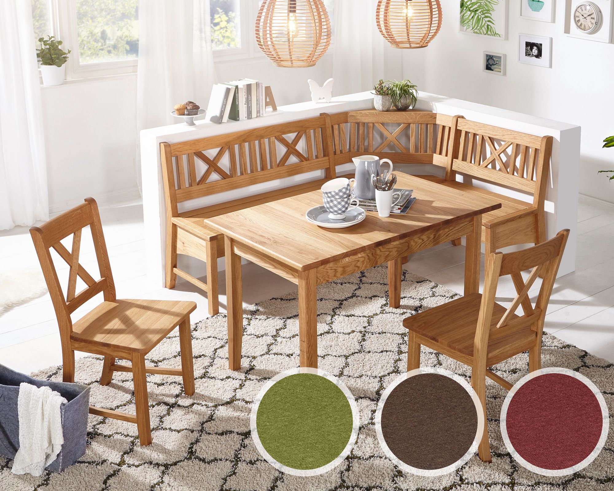 Schösswender »Königsee« Eckbankgruppe Wildeiche massiv Eckbank / 2 Stühle / Vierfußtisch / ohne Auszug / Tiago 9591 dunkelbraun