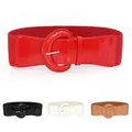 Ceinture élastique en cuir PU pour femme large monochrome noir rouge blanc haute qualité