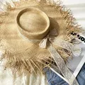 Chapeau de Paille en Raphia Naturel pour Femme Tissage à la Main ander Protection Solaire à Large