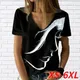 T-Shirt col V femme estival et décontracté noir et blanc avec portrait imprimé en 3D 2022