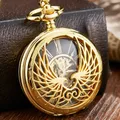 Montre de poche mécanique Golden Love Wings pour hommes et femmes modules de conception creux