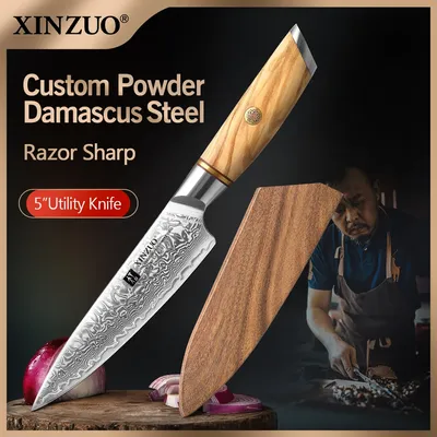 XINZUO-Couteau utilitaire de cuisine japonais opaque 73 couches noyau en acier en poudre acier