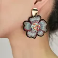 MANILAI-Boucles d'oreilles bohème brodées de fleurs pour femmes grandes boucles d'oreilles perlées