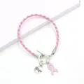 Bracelet de Manucure et de Sensibilisation au Cancer du Sein pour Femme Ruban Rose Breloque en