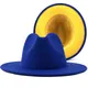 Chapeaux Fedora en feutre de laine unisexe intérieur bleu et jaune Jazz Fedora avec ceinture fine
