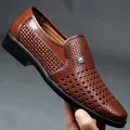 Mocassins en cuir respirants pour hommes chaussures d'été creuses chaussures Oxford décontractées