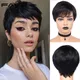 FAVE-Perruque coupe Pixie brésilienne Remy 150% naturelle cheveux courts lisses noirs naturels avec