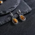 Boucles d'oreilles en argent regardé 925 pour femme boucles d'oreilles en œil de tigre naturel