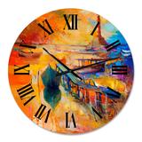 Designart 'Boats Resting On The Water Near Coastal Town III' Nautical & Coastal wall clock