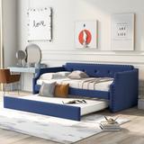 Elegant Style Upholstered Daybed with Trundle,Wood Slat Support,Upholstered Frame Sofa Bed,Twin