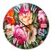 Designart 'Vintage VIbrant Red & Yellow Flower Still Life III' Traditional wall clock