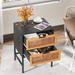 Rattan Nightstand Black 2-Drawer Mid-Century Modern Wood Night Stands