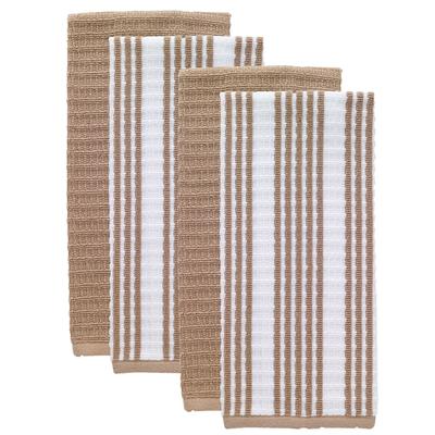 Solid & Stripe Waffle Terry Kitchen Towels, Set Of 4 Towel by T-fal in Sand