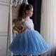 Robe de soirée tutu bleu nickel é à paillettes pour filles tenue de princesse menstruelle