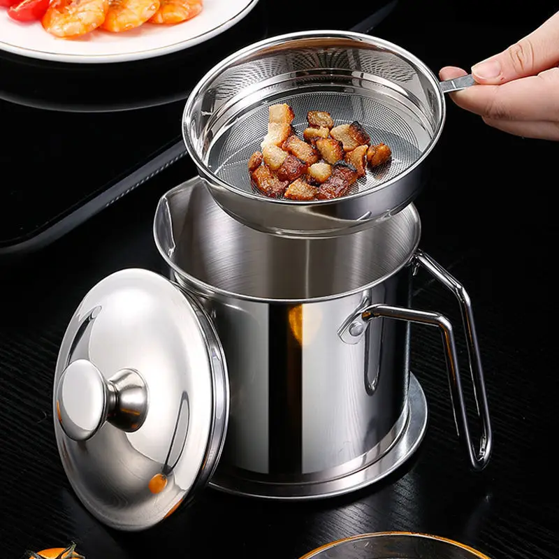 Filtre à huile de cuisine en acier inoxydable 1,3 L, grande capacité, passoire à résidus précieux, séparateur de graisse, ustensiles de cuisine
