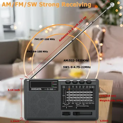 XHDATA D-368 – Radio FM BT Portable AM FM SW 12 bandes récepteur Radio stéréo sans fil de poche