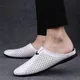 Pantoufles en cuir véritable pour hommes chaussures respirantes à moitié traînée mocassins de