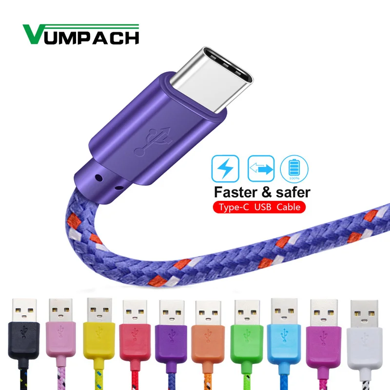Câble de Recharge Nylon USB-C pour Smartphone, Cordon de Charge Rapide et Transfert de Données, Compatible Samsung S10, S9, Xiaomi Note 9, Oneplus, Huawei