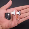 Porte-clés en acier inoxydable EDC mini hache URA et couteau de poche poignée en bois pleine soie