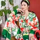 Ensemble de pyjama en satin imprimé tropical à col rabattu pour femmes vêtements de nuit vêtements